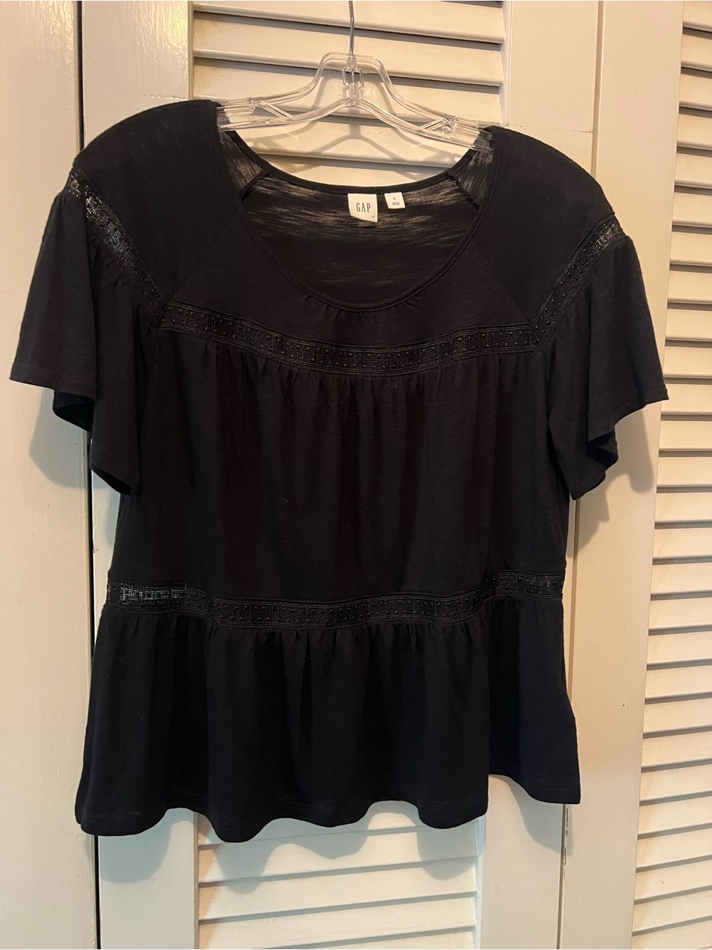 GAP Black Short Sleeve Peplum Tee with Lace Trim